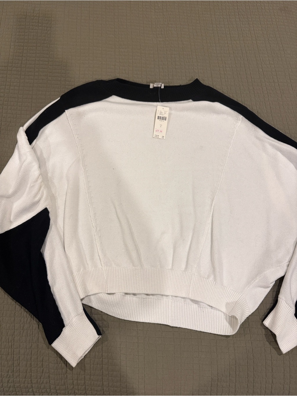 Maeve White and Black Cropped Knit Sweater